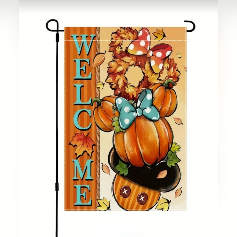 Disney Minnie Mouse Pumpkin Welcome Fall Autumn Garden Yard Flag Halloween New